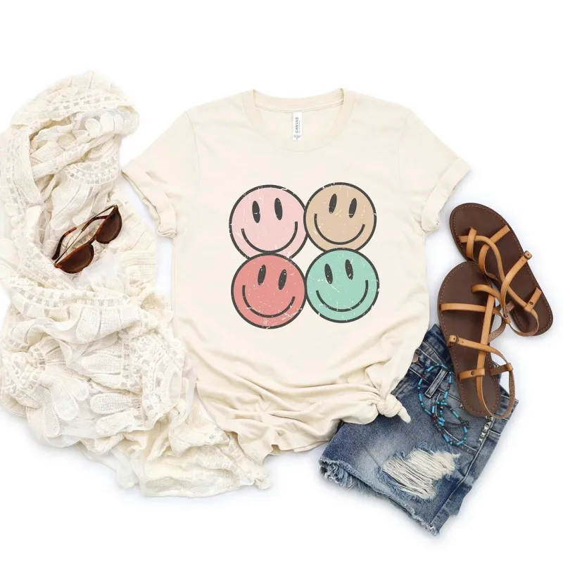 Smiley Face Grunge Short Sleeve Crewnneck Tee sold by Zulily