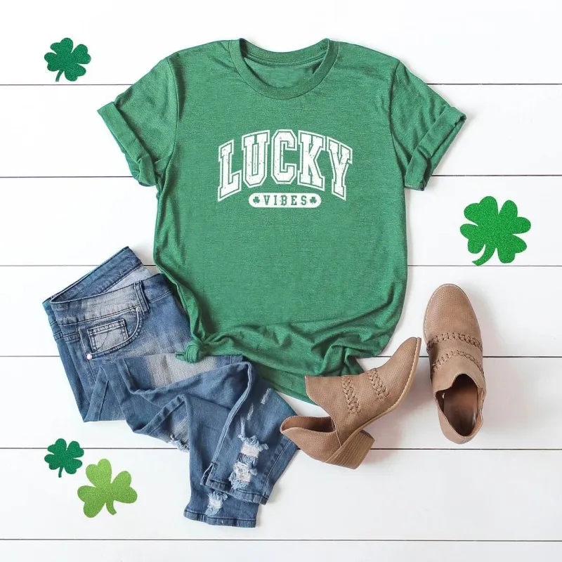 Lucky Vibes Distressed Short Sleeve Crewnneck Tee sold by Zulily