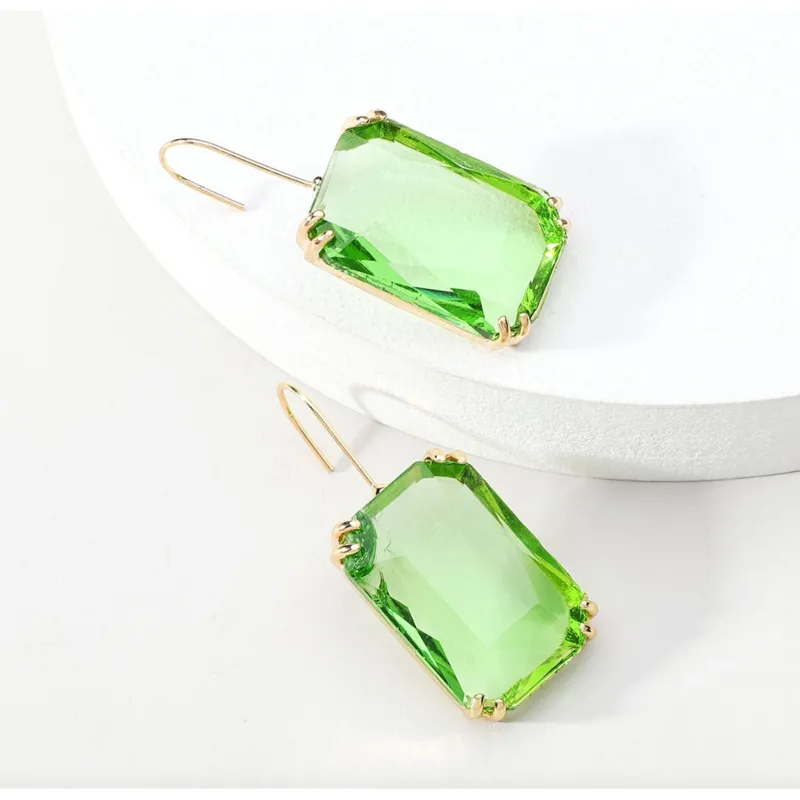 Goldtone & Colored Transparent Rectangular Earrings - Green sold by Zulily