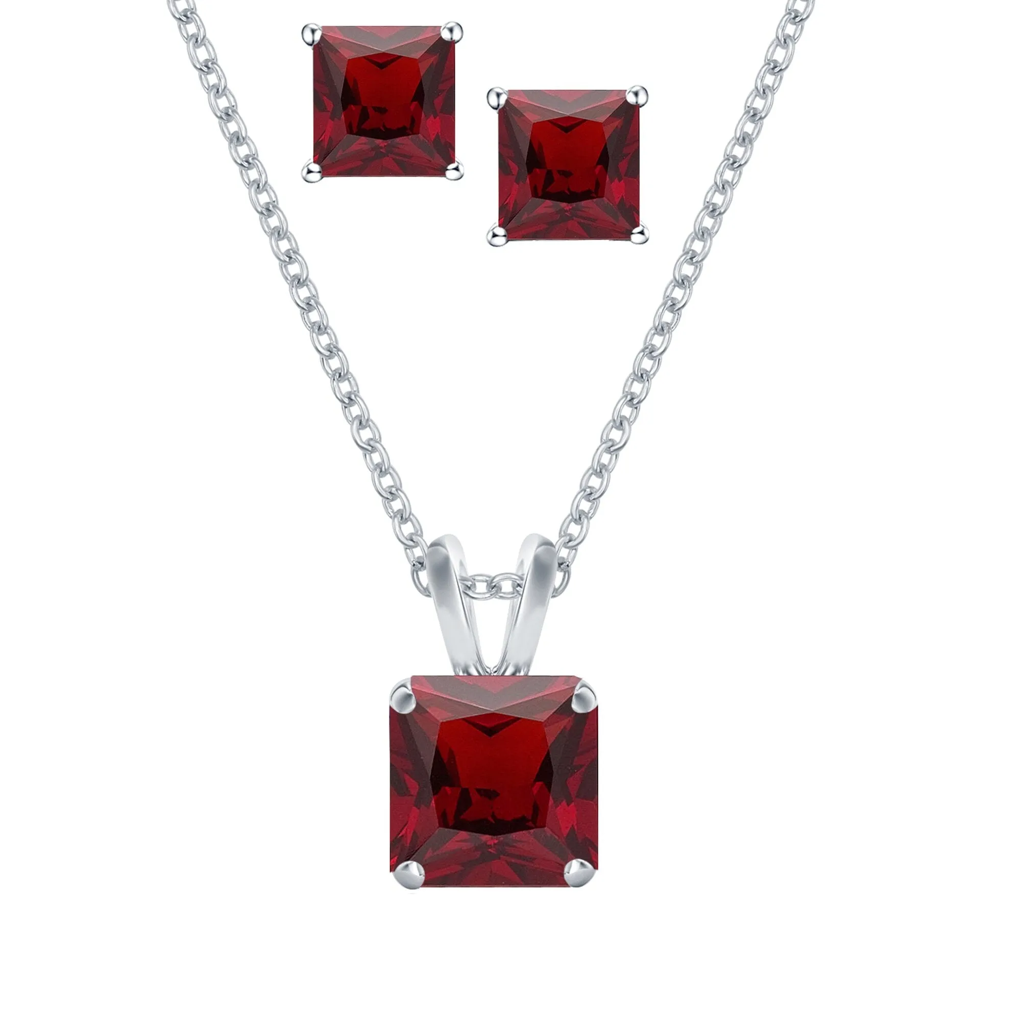 Set of Sterling Silver with Solitaire Pendant and Stud Earring in Natural Garnet with 18" Chain sold by Zulily