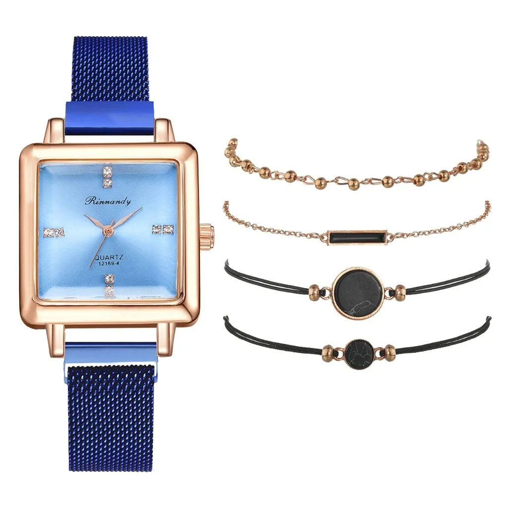 Blue Elegant Square Crystal Dial Watch sold by Zulily