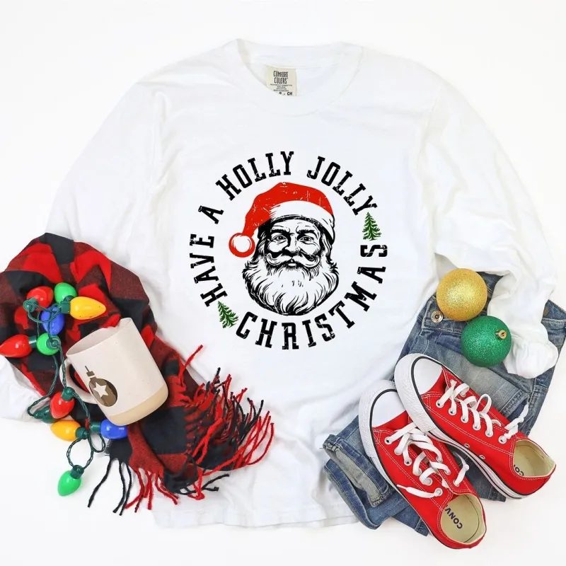 Holly Jolly Santa Garment Dyed Long Sleeve sold by Zulily