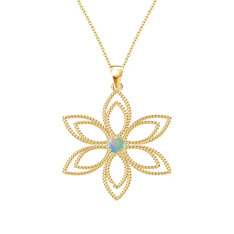 Gold Over Sterling Silver with Natural Ethiopian Opal Flower Pendant with 18" Chain sold by Zulily
