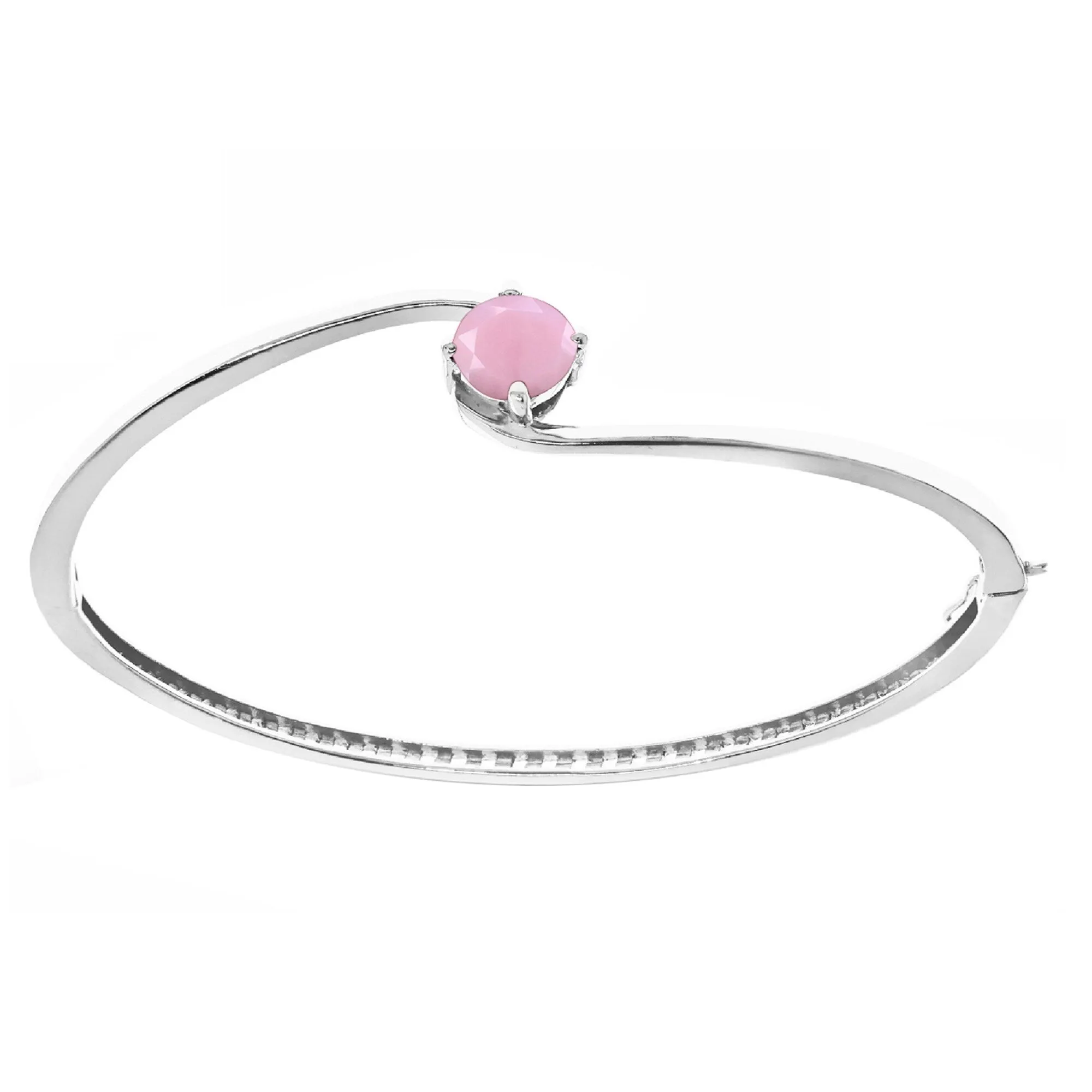 V3 Jewelry 925 Sterling Silver Round Shape Natural Pink Opal Solitaire Bangle Bracelet for Women sold by Zulily