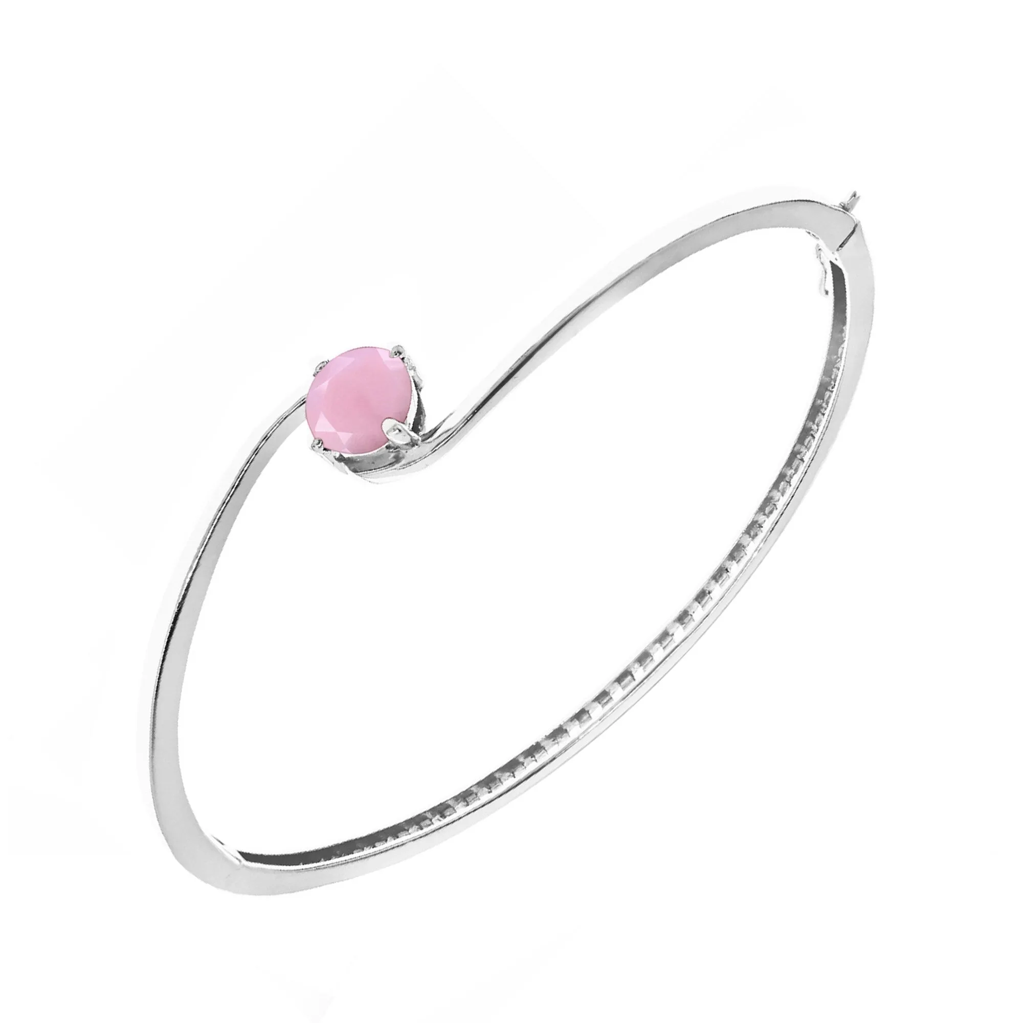 V3 Jewelry 925 Sterling Silver Round Shape Natural Pink Opal Solitaire Bangle Bracelet for Women sold by Zulily product image thumbnail 2