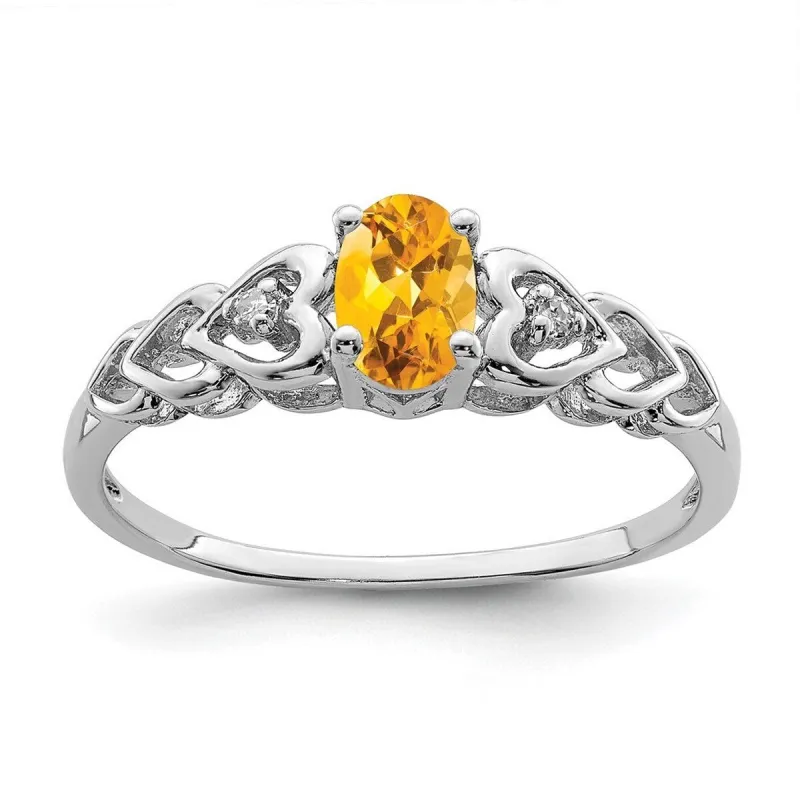 Curata 925 Sterling Silver Polished Citrine and Diamond Ring 2mm sold by Zulily