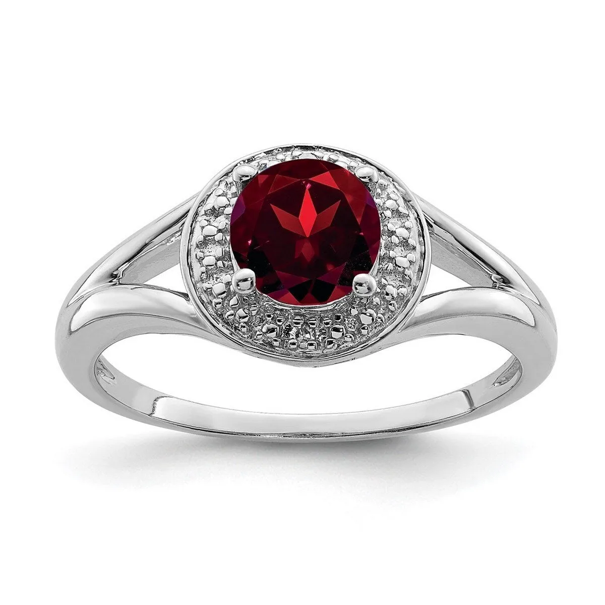 Curata 925 Sterling Silver Polished Diamond and Garnet Ring 2mm sold by Zulily