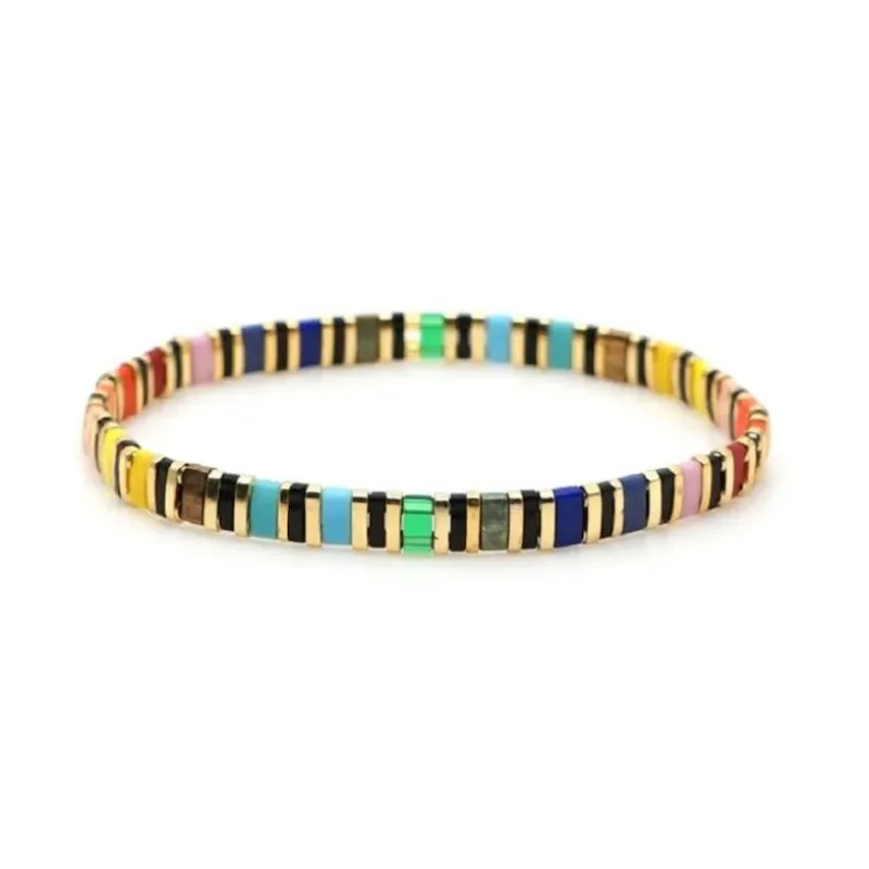 Gold Black Multi Colored Tila Beaded Stretch Bracelet - Gold Black Multi Colored made by Zulily