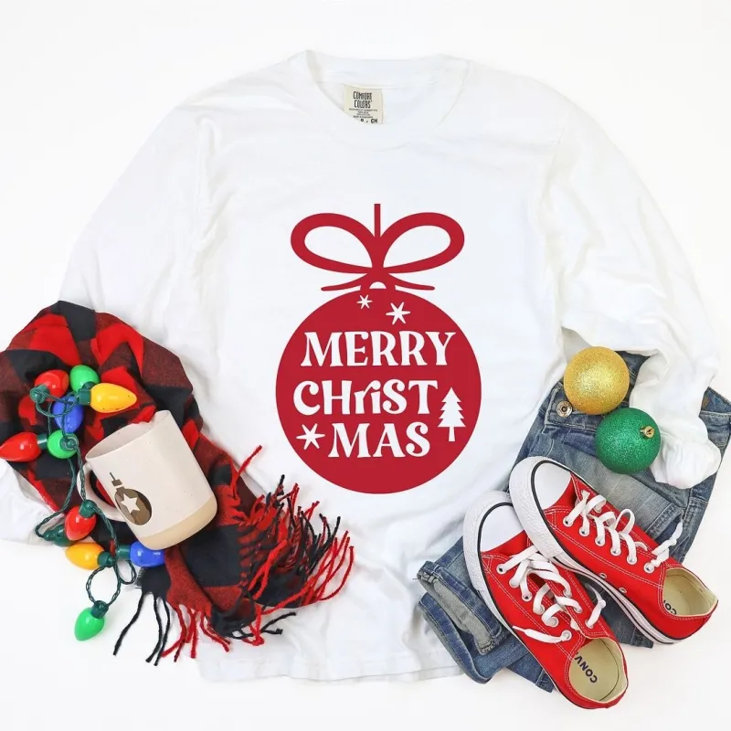 Merry Christmas Ornament Garment Dyed Long Sleeve sold by Zulily
