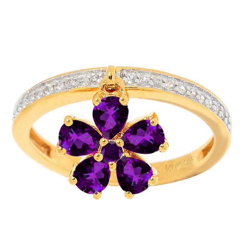 Gold Over Sterling Silver with Natural Amethyst and White Topaz Charm Ring sold by Zulily