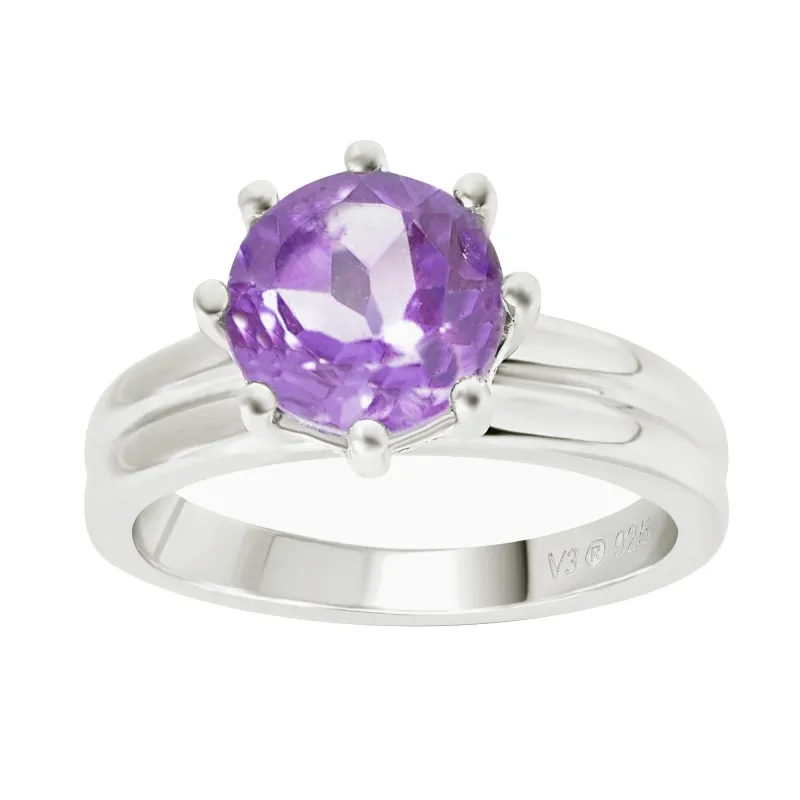 V3 Jewelry 925 Sterling Silver with Round Shape Natural Amethyst Solitaire Ring for Women sold by Zulily
