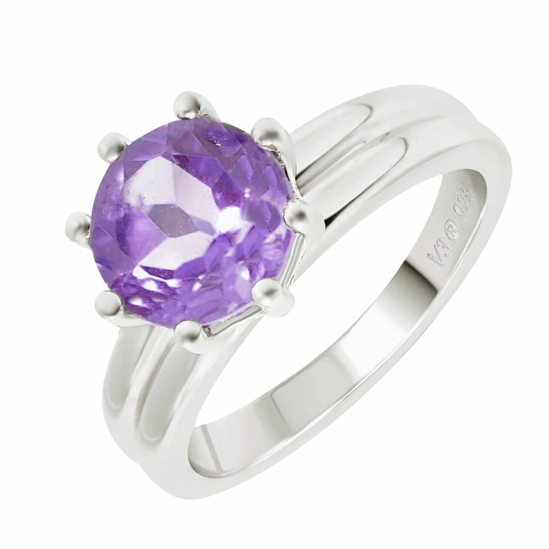 V3 Jewelry 925 Sterling Silver with Round Shape Natural Amethyst Solitaire Ring for Women sold by Zulily product image thumbnail 2