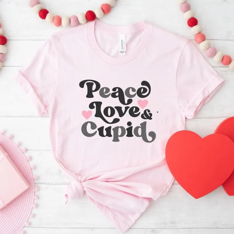 Peace Love And Cupid Short Sleeve Crewnneck Tee sold by Zulily