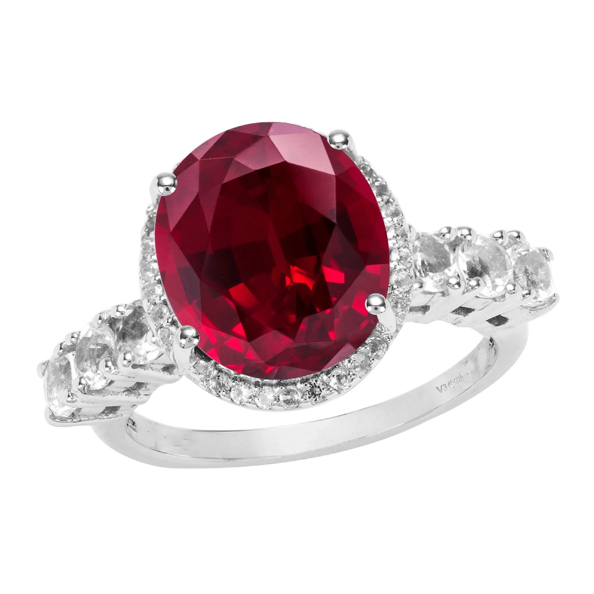 Sterling Silver 7.25CT Ruby and White Zircon Halo Ring sold by Zulily product image thumbnail 2