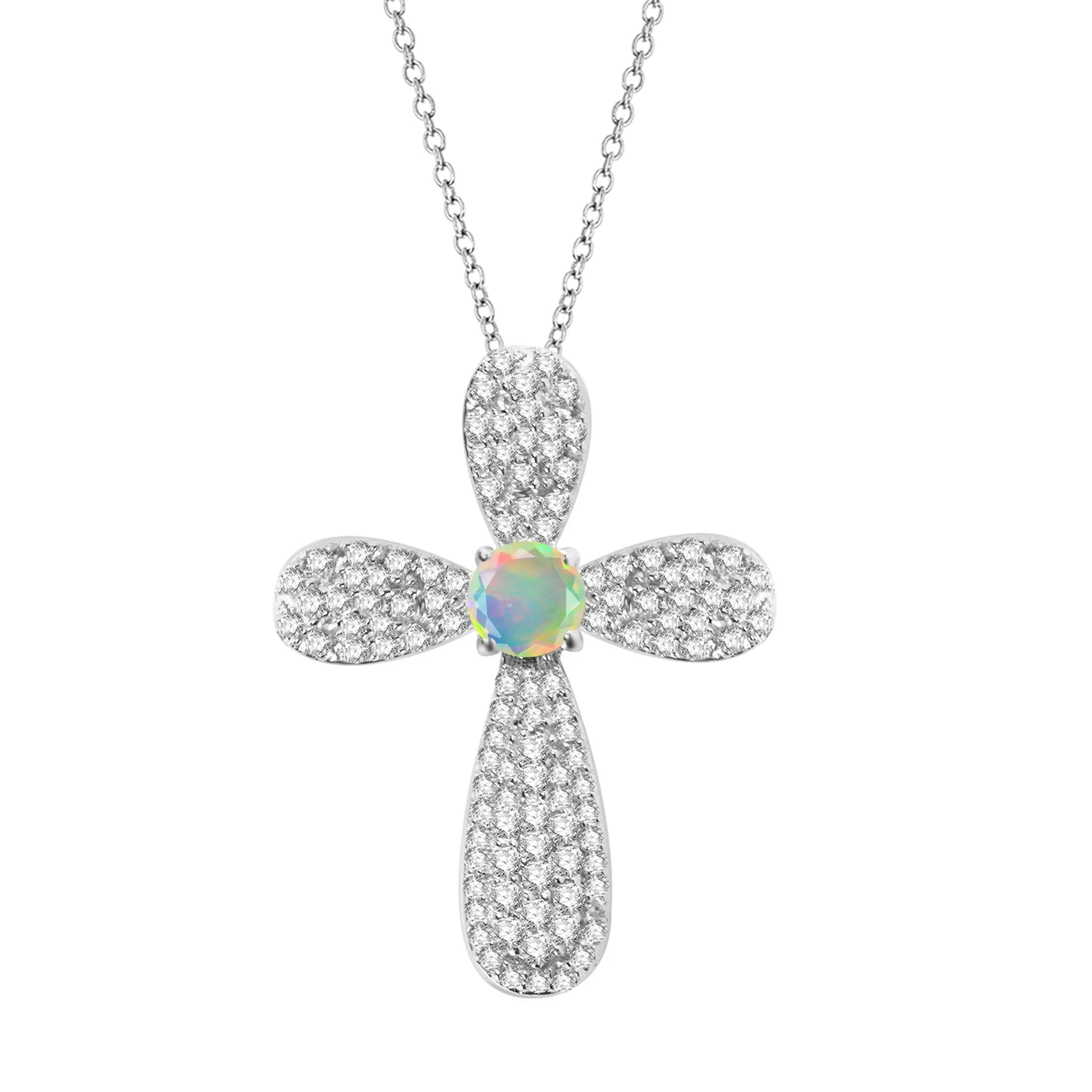 V3 Jewelry® 925 Sterling Silver with Natural Ethiopian Opal and White Zircon Cross Pendant sold by Zulily
