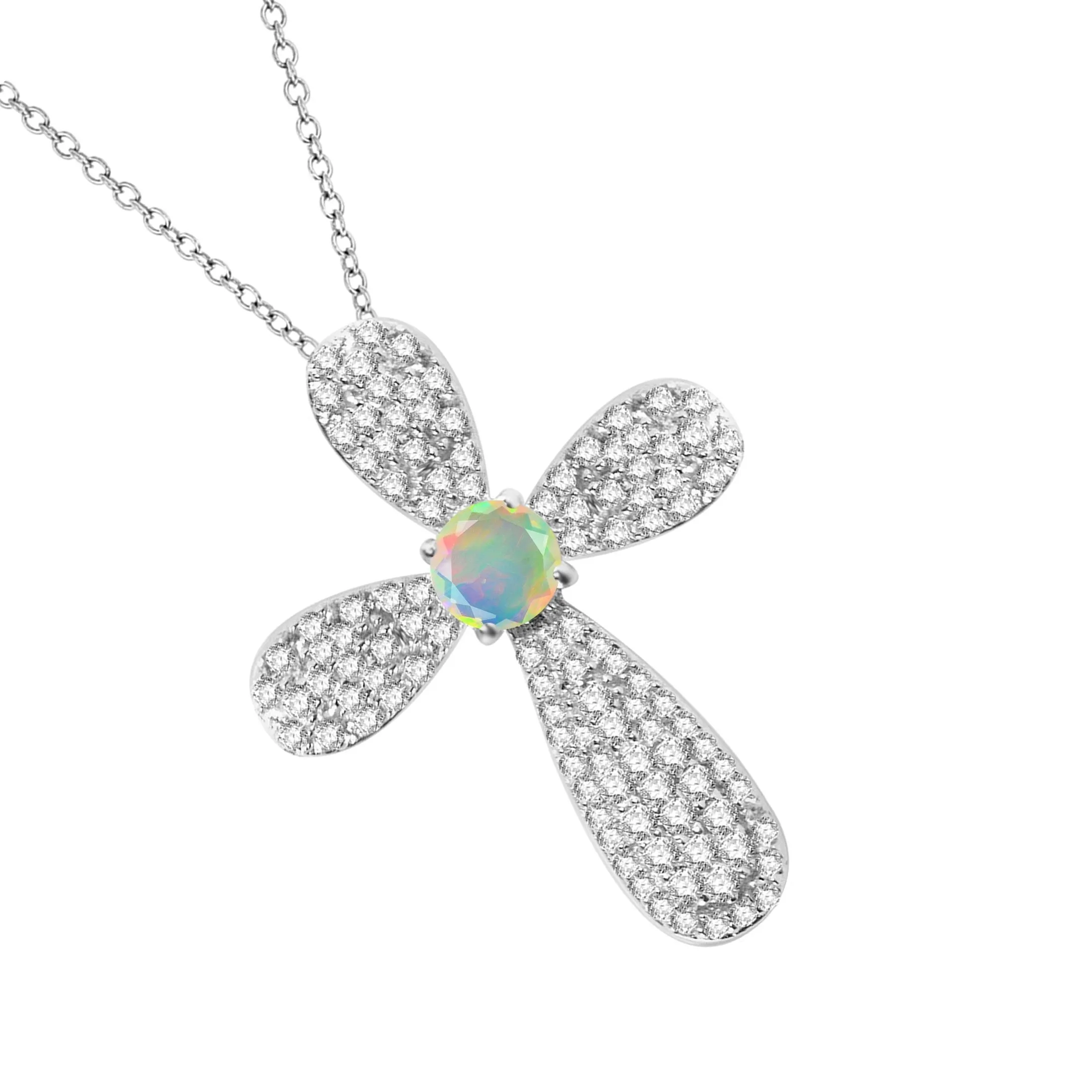 V3 Jewelry® 925 Sterling Silver with Natural Ethiopian Opal and White Zircon Cross Pendant sold by Zulily product image thumbnail 2