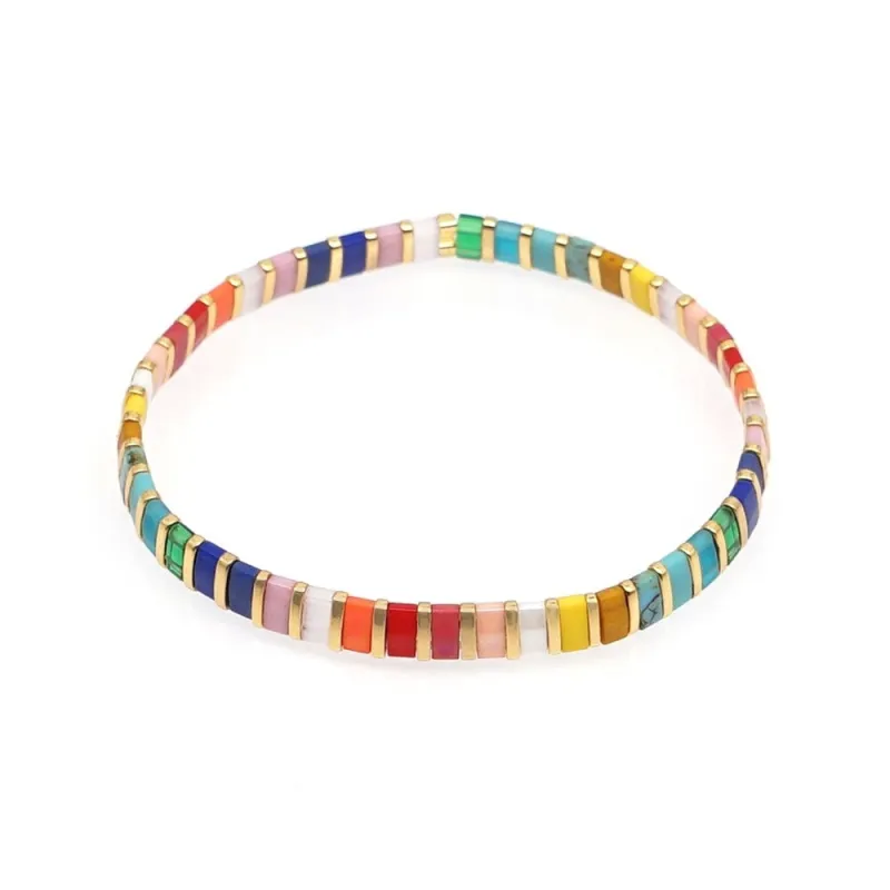 Gold Multi Colored Tila Beaded Stretch Bracelet - Gold Multi Colored made by Zulily