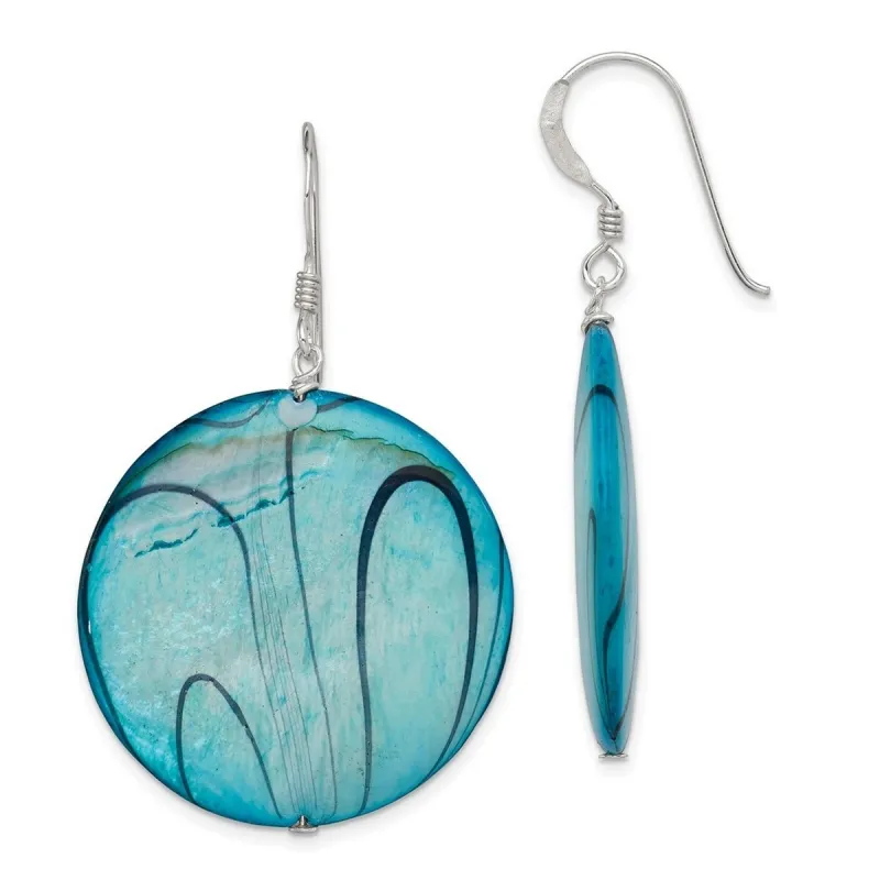 Curata 925 Sterling Silver Dangle Shepherd hook Simulated Mother of Pearl Green and Blue Disc Earrings - 46x31mm sold by Zulily