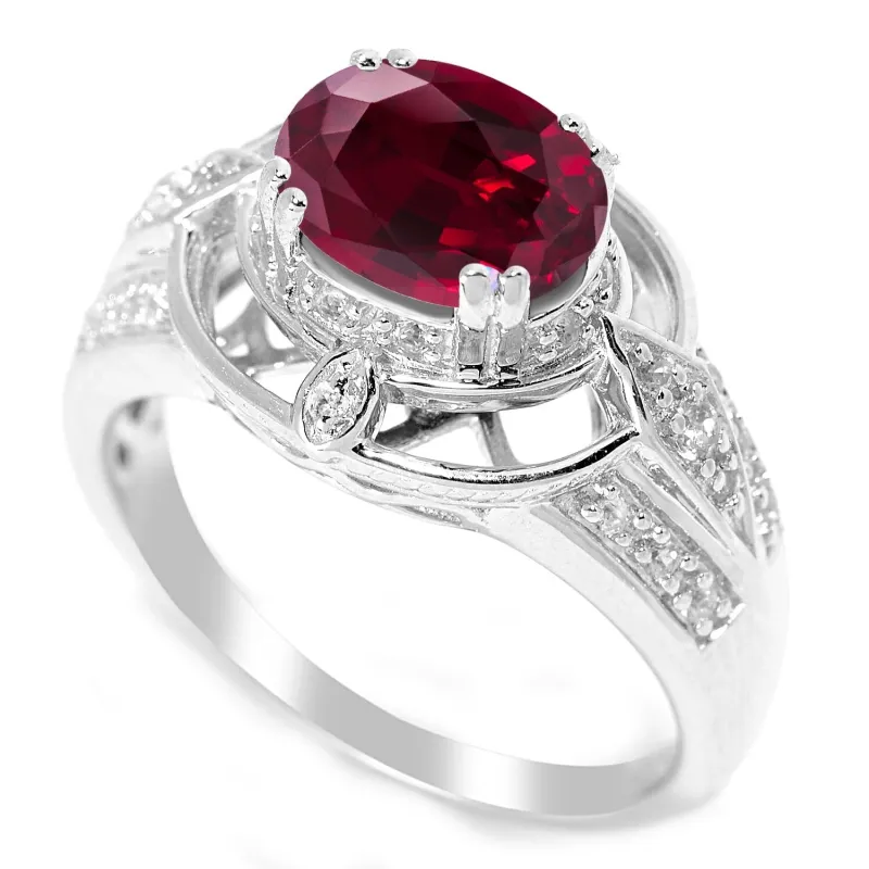 Sterling Silver Ruby and White Topaz Oval Halo Ring sold by Zulily
