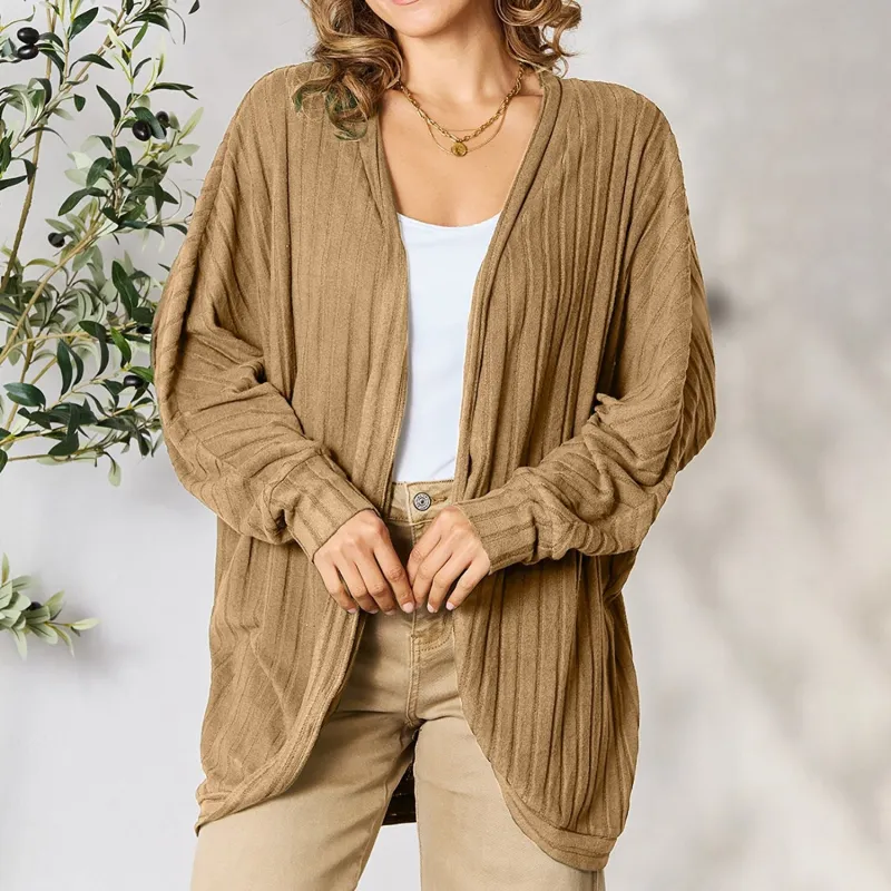 Khaki Ribbed Cocoon Cardigan sold by Zulily