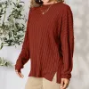 Rust Ribbed Round Neck Slit Knit Top sold by Zulily