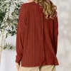Rust Ribbed Round Neck Slit Knit Top sold by Zulily