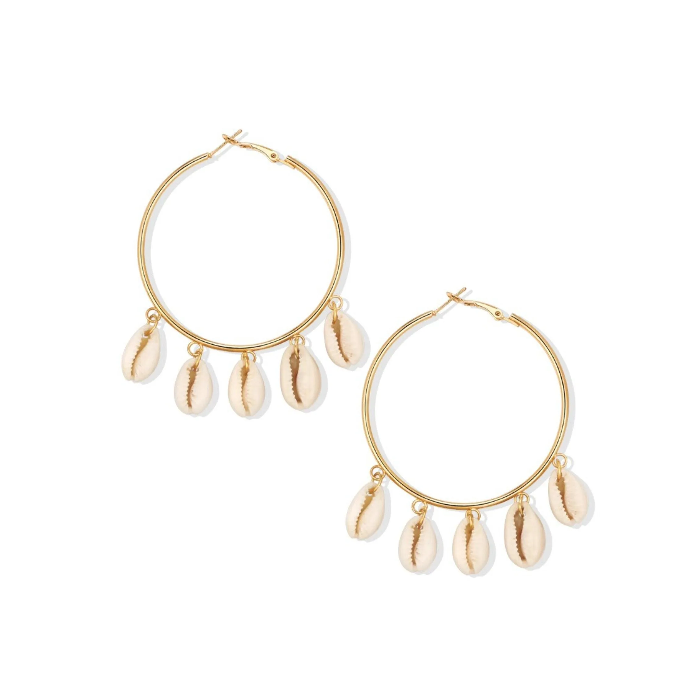 Goldtone Shell Hoop Earrings - White sold by Zulily