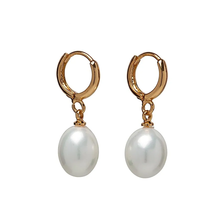 Goldtone Shell Pearl Huggie Hoop Drop Earrings - Goldtone Shell Pearl sold by Zulily
