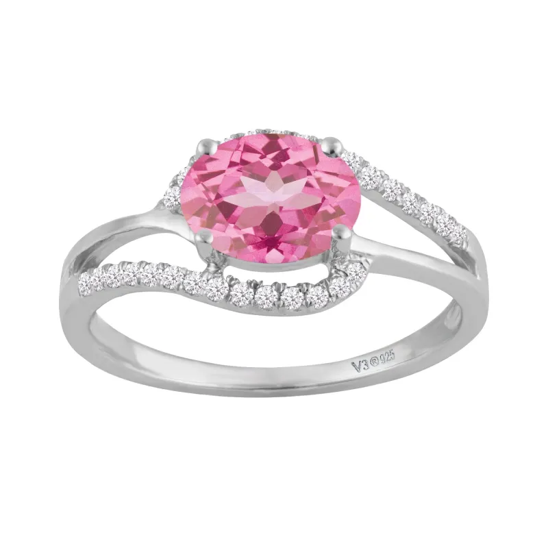 Sterling Silver with Pink Topaz and White Zircon Engagement Ring sold by Zulily