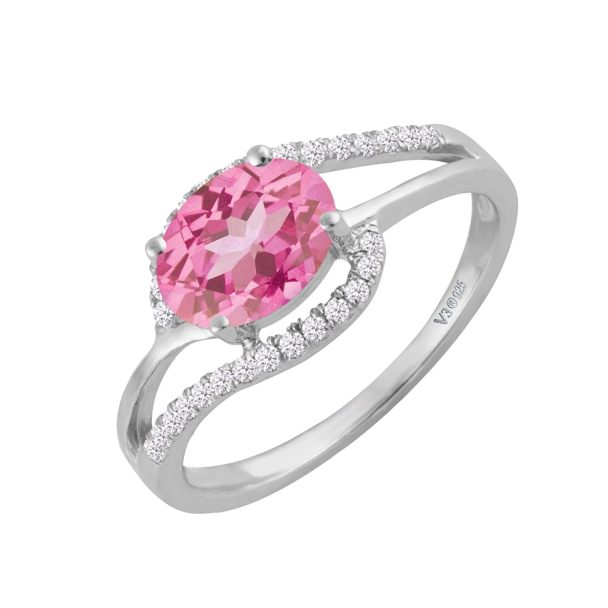 Sterling Silver with Pink Topaz and White Zircon Engagement Ring sold by Zulily product image thumbnail 2