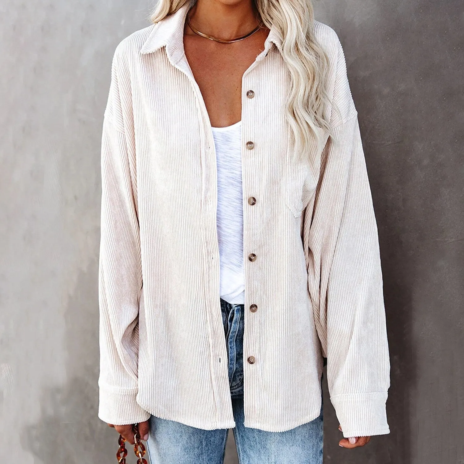 White Pocket Corduroy Shirt sold by Zulily product image thumbnail 4