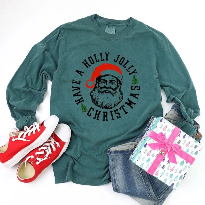 Holly Jolly Santa Garment Dyed Long Sleeve sold by Zulily