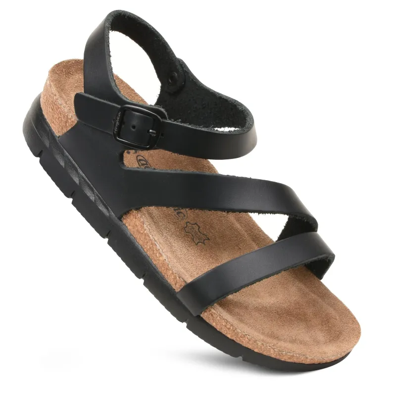 Aerothotic - Ares Comfortable Memory Foam Leather Platform Sandals with Arch Support sold by Zulily