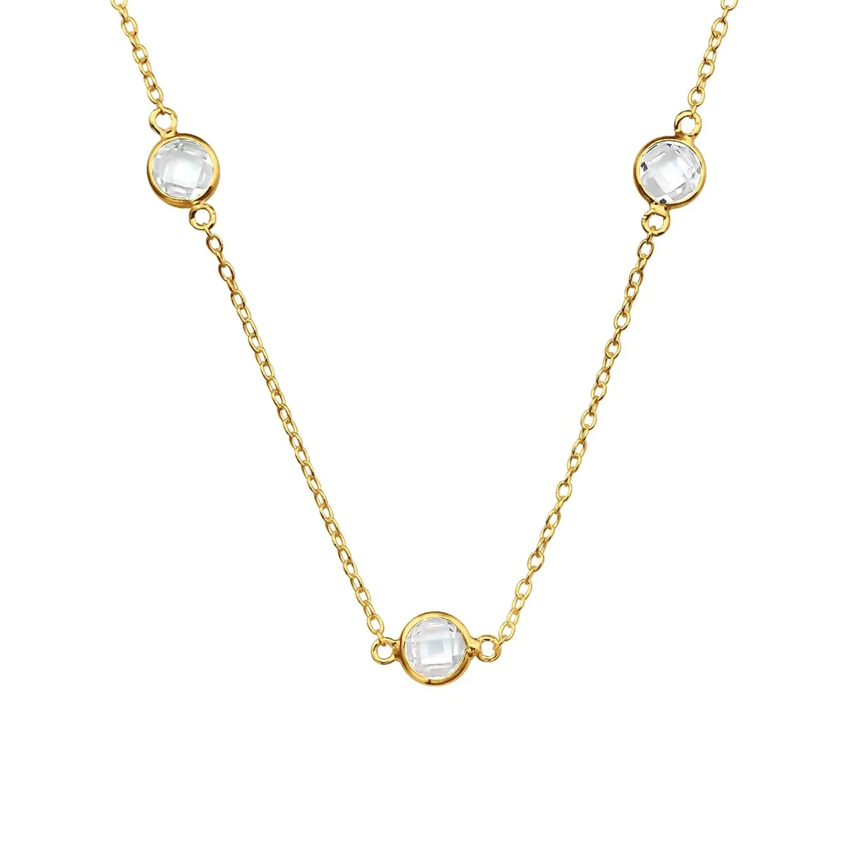 Sterling Silver 18kt Gold Plated Station Chain with 3 Checkered Dainty Crystals sold by Zulily