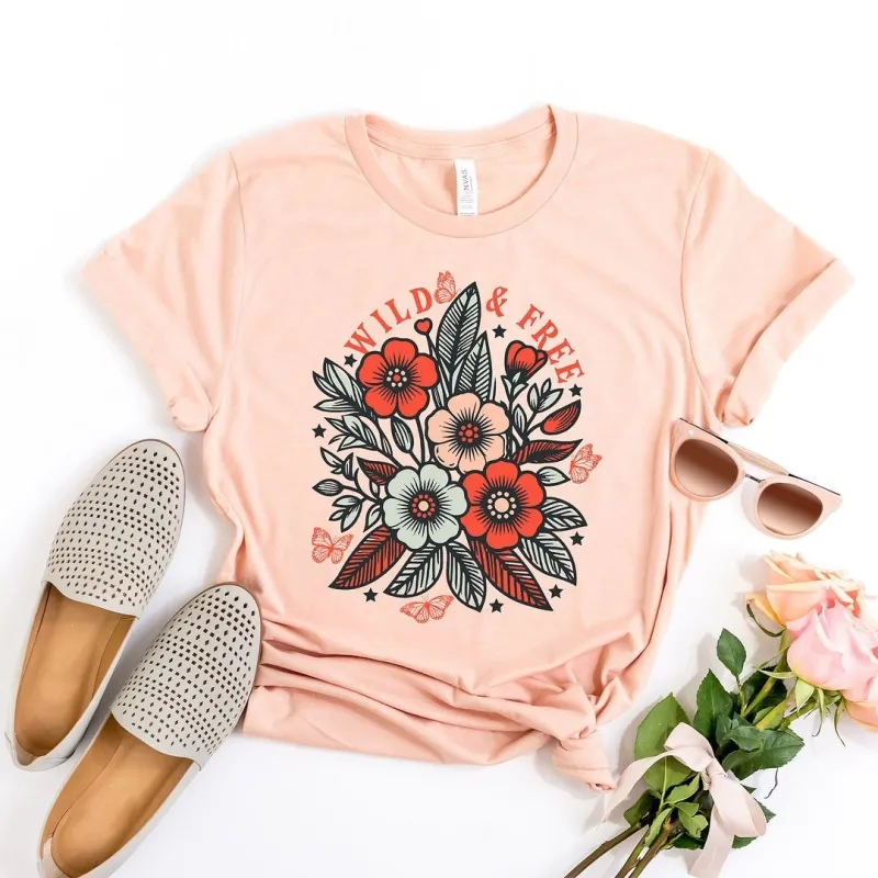 Wild And Free Colorful Flowers Short Sleeve Crewnneck Tee sold by Zulily