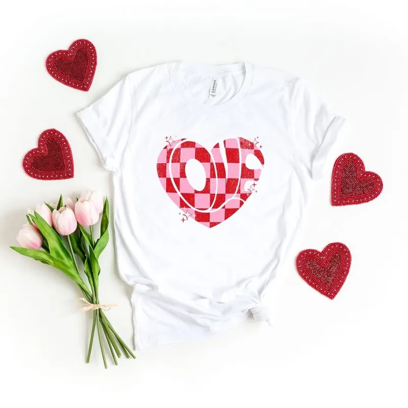 Love Checkered Puzzle Heart Short Sleeve Crewnneck Tee sold by Zulily
