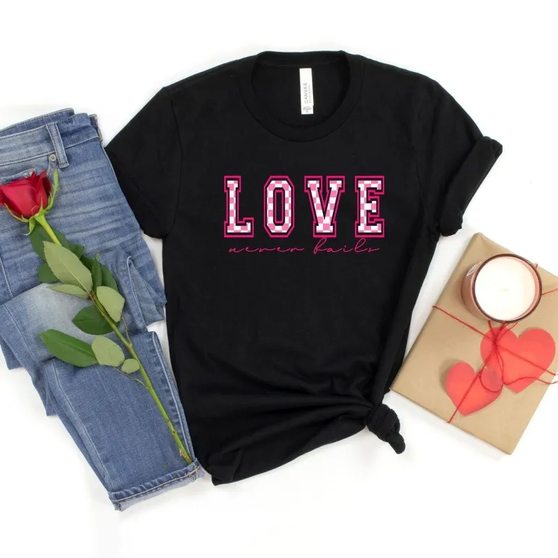 Love Never Fails Checkered Short Sleeve Crewnneck Tee sold by Zulily