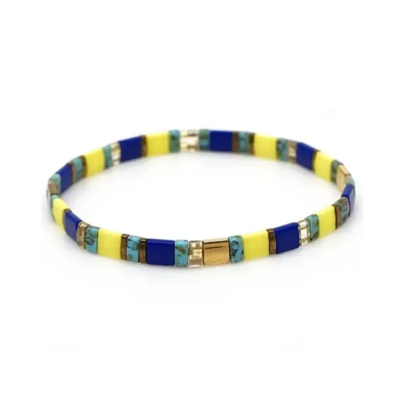 Yellow Turquoise Blue Tila Beaded Stretch Bracelet - Yellow Turquoise Blue made by Zulily