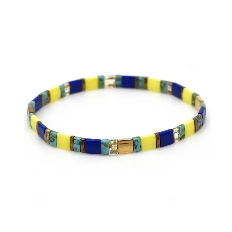 Yellow Turquoise Blue Tila Beaded Stretch Bracelet - Yellow Turquoise Blue sold by Zulily