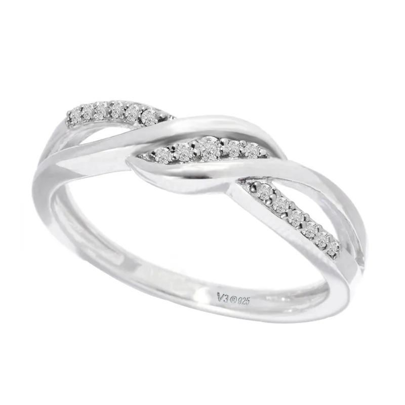 Sterling Silver with Natural White Diamond Crossover ring sold by Zulily