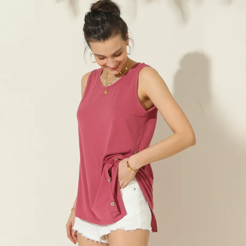DARK PINK Round Neck Button Side Tank sold by Zulily