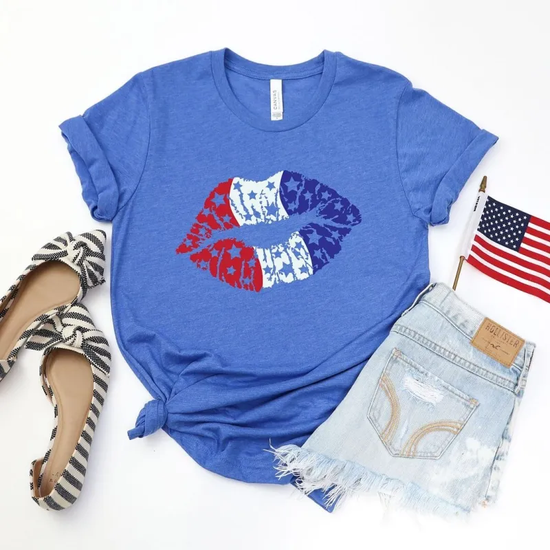 Patriotic Lips Short Sleeve Crewnneck Tee sold by Zulily