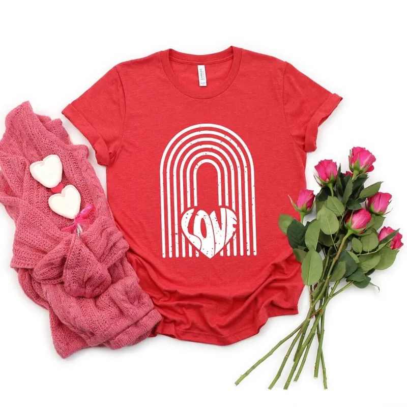 Rainbow Love Heart Distressed Short Sleeve Crewnneck Tee sold by Zulily