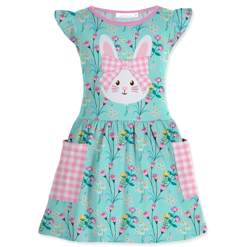 Light Turquoise & Pink Floral Bunny Pocket Angel-Sleeve Dress sold by Zulily