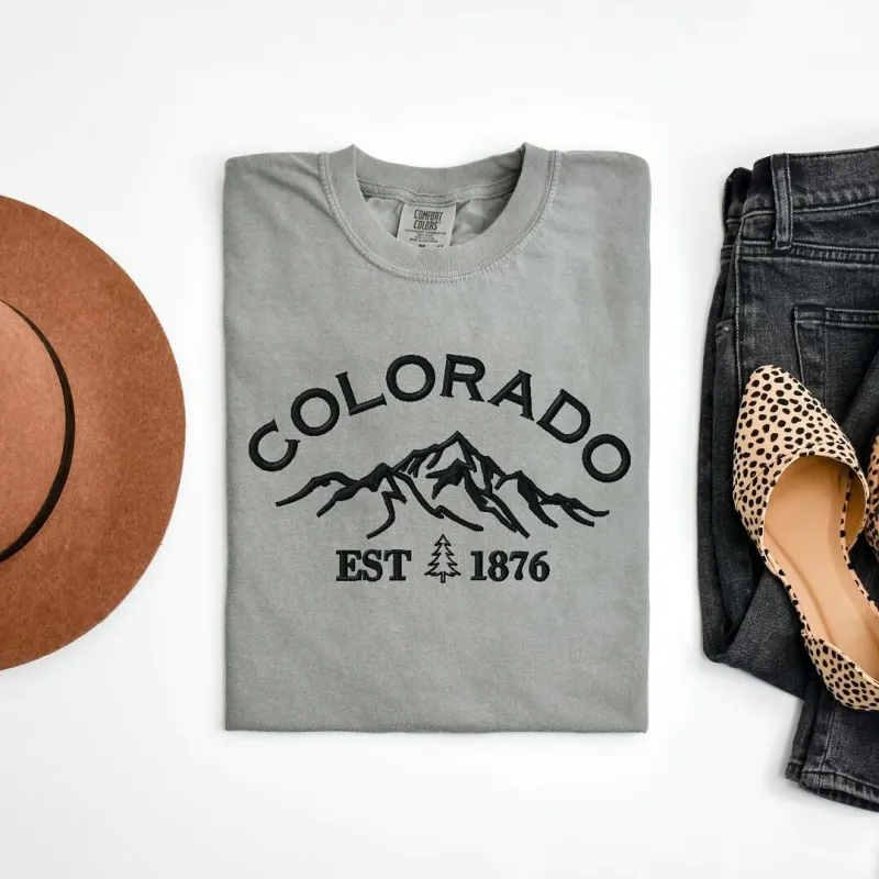 Embroidered Colorado Mountains Garment Dyed Tee sold by Zulily