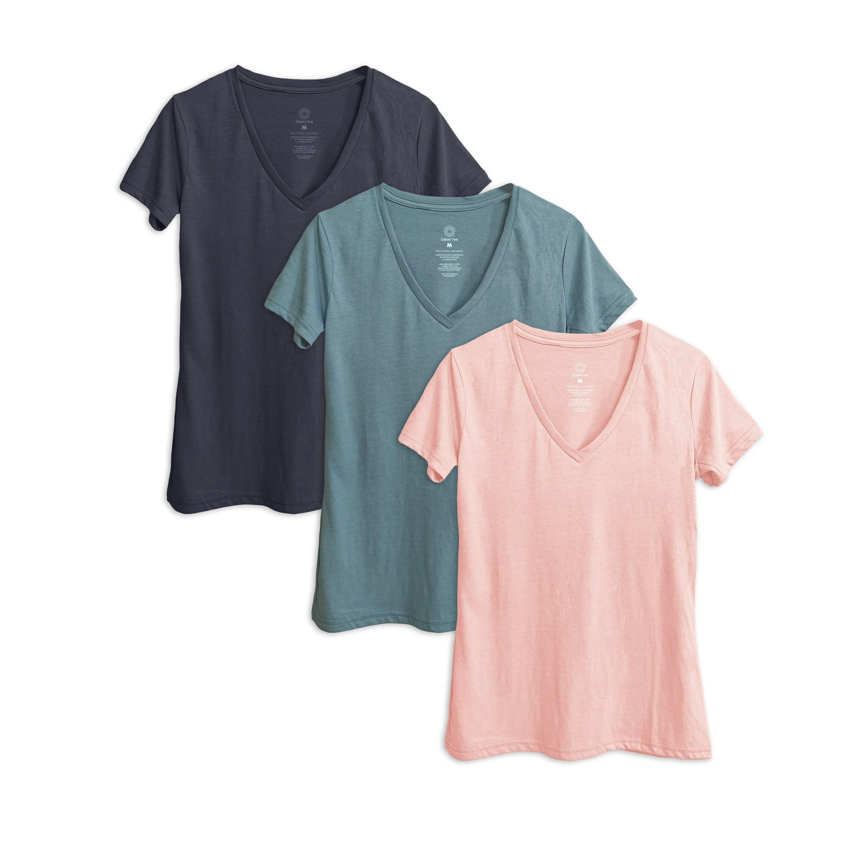 Women's v-neck fitted tee 3-pack in navy, azure, petal modal sold by Zulily
