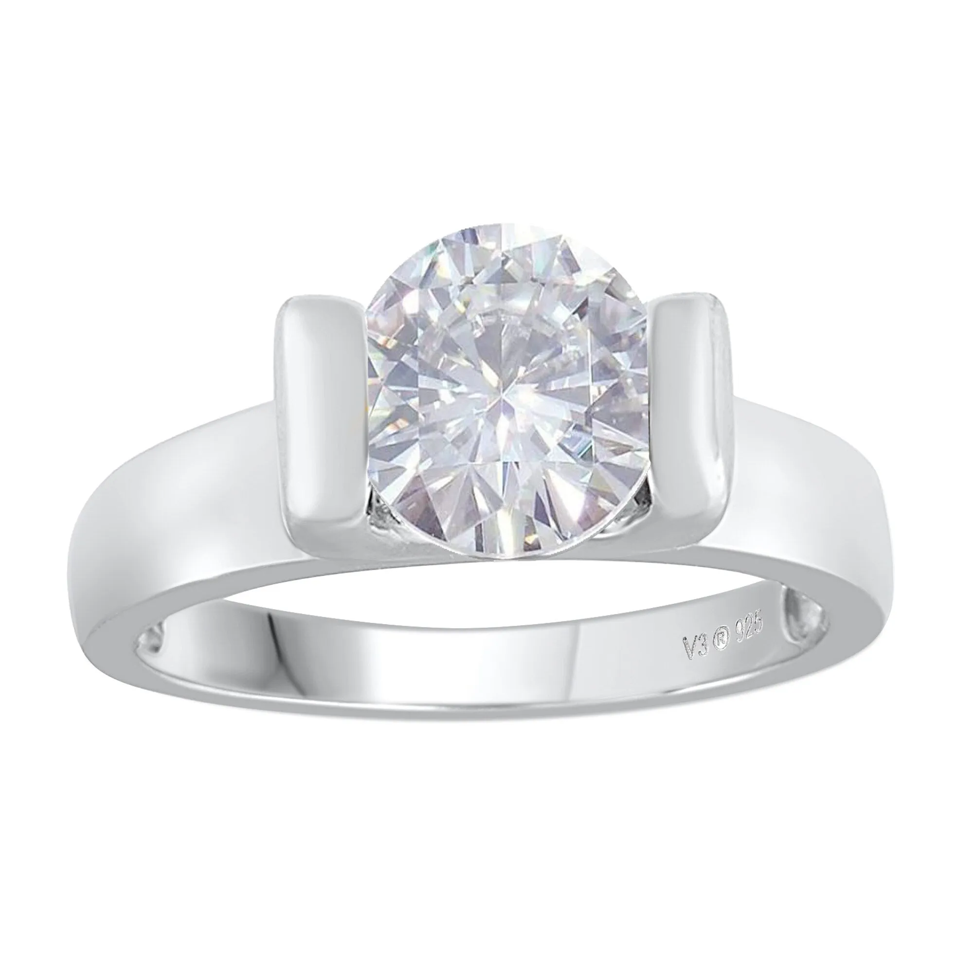 V3 Jewelry Sterling Silver Round Shape Moissanite Solitaire Ring sold by Zulily