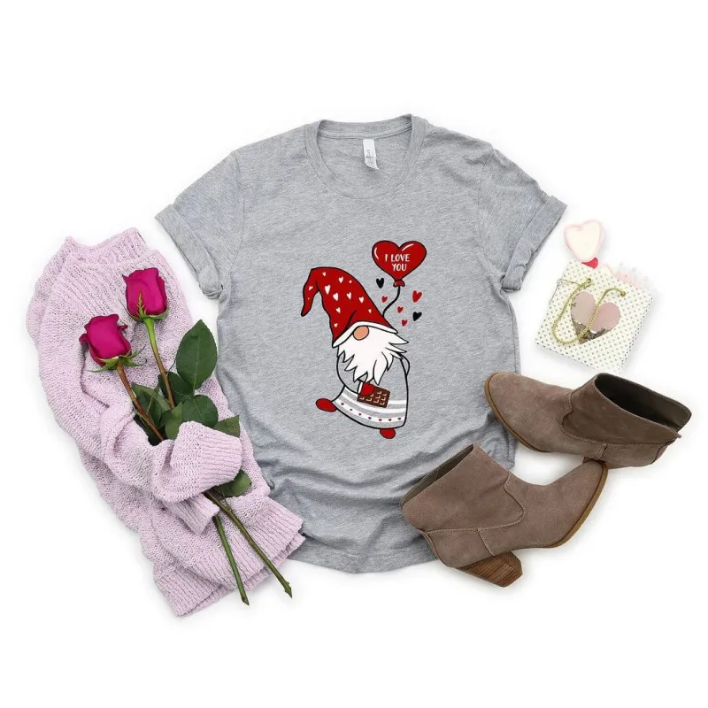Valentine Gnome Heart Short Sleeve Crewnneck Tee sold by Zulily