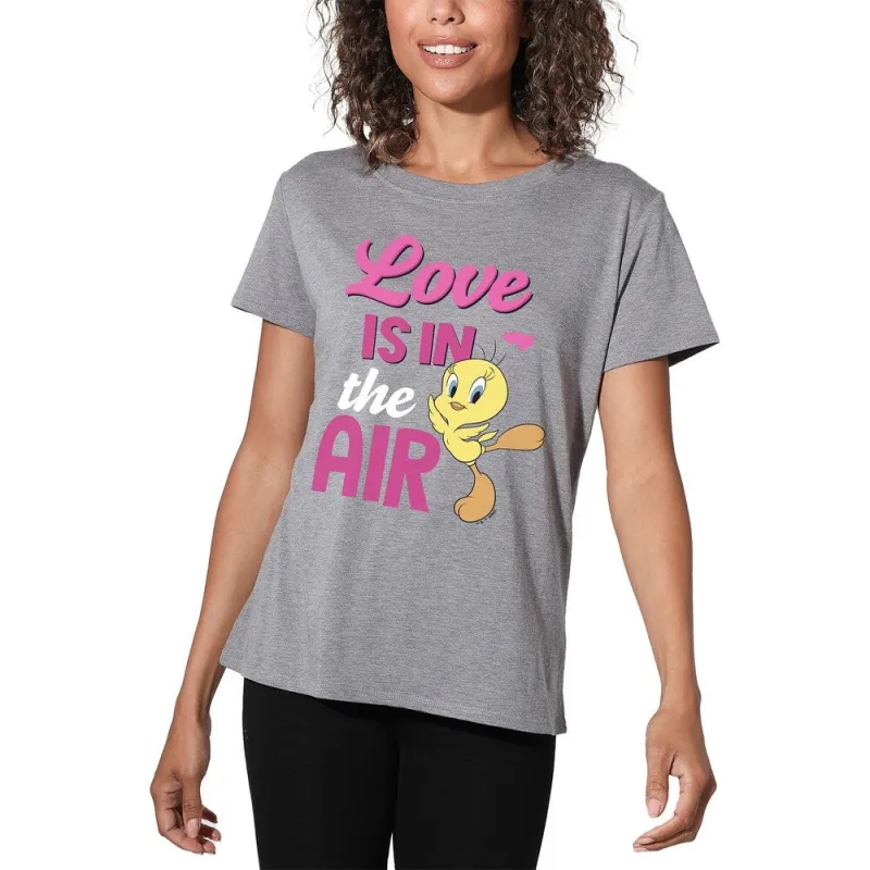Looney Tunes Valentine's Day Love in in the Air Women's Loose T Shirt, Athletic Heather sold by Zulily