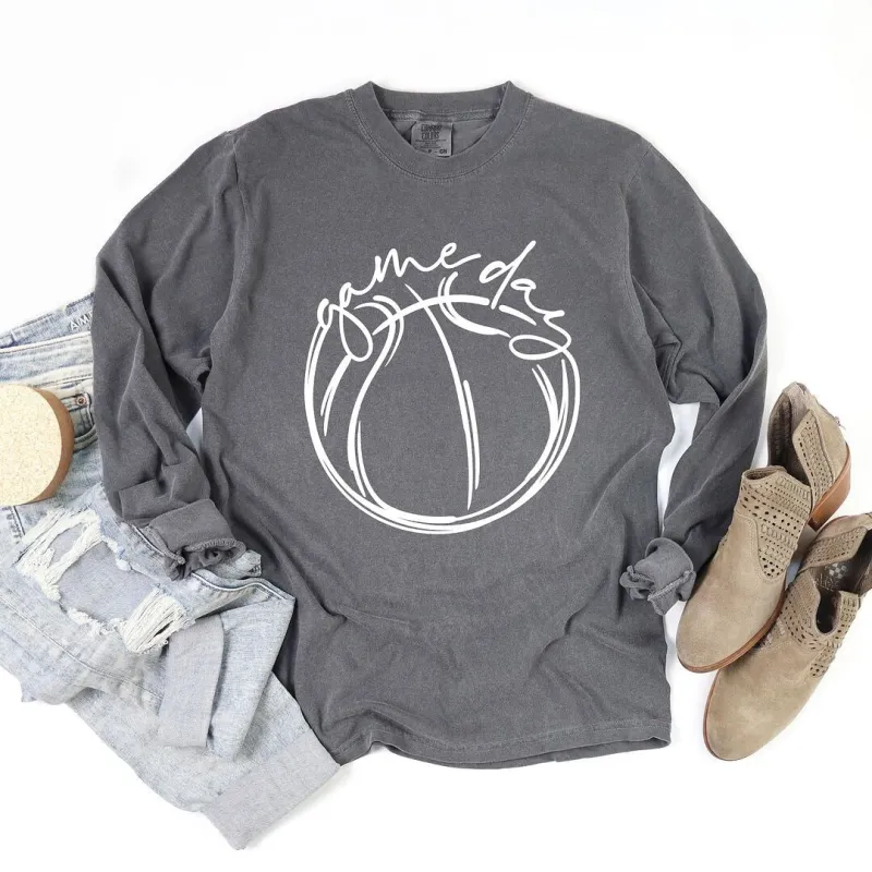 Game Day Basketball Garment Dyed Long Sleeve sold by Zulily